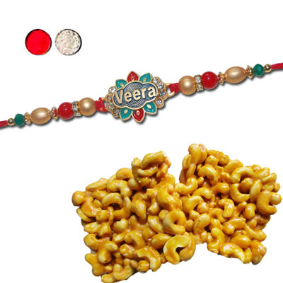 "Rakhi - FR- 8590 A (Single Rakhi),250gms of KajuPakam Sweet - Click here to View more details about this Product